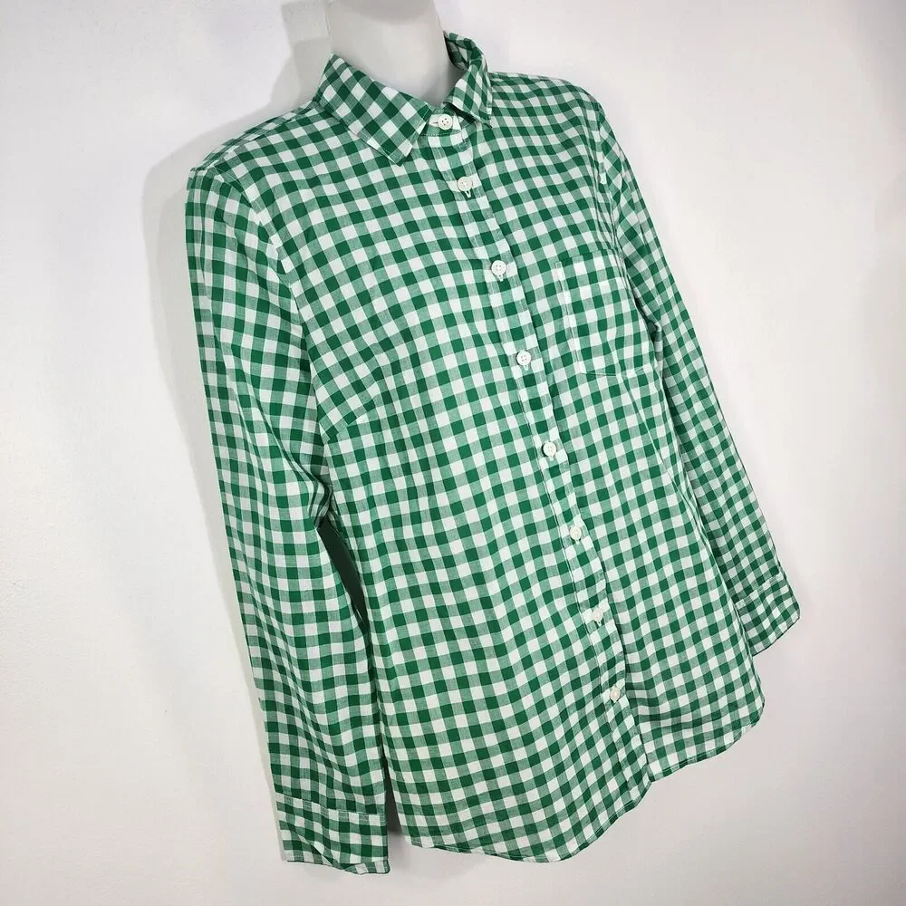 J. Crew Shirt Small Gingham Lightweight Cotton Signature Fit Button Green BZ034